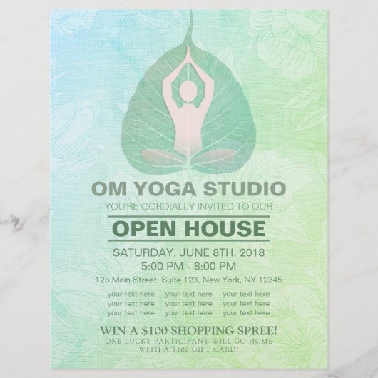 YOGA Studio Open House Meditation Pose Bodhi Leaf Flyer (Voorkant)