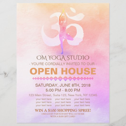 YOGA Studio Open House Meditation Pose & Om Symbol Flyer (Voorkant)