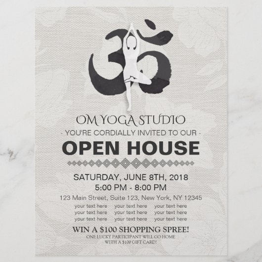 YOGA Studio Open House Meditation Pose & Om Symbol Flyer (Voorkant)