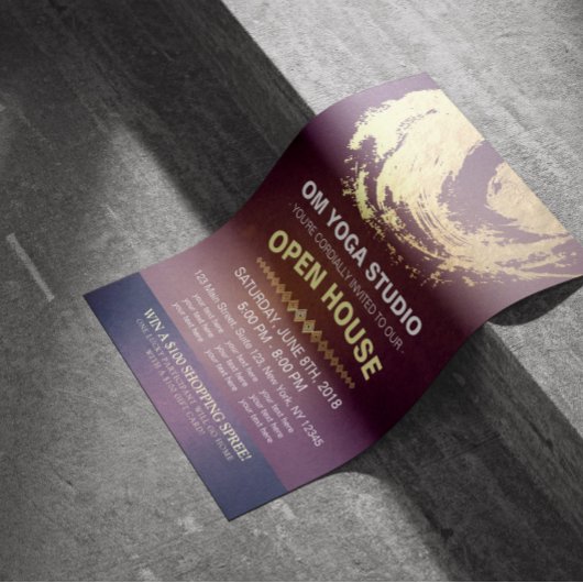 YOGA Studio Open House Paars Gold Foil ZEN-symbool Flyer