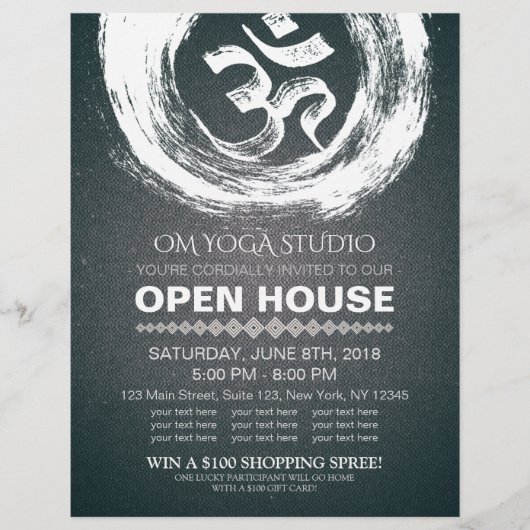 YOGA Studio Open Huis Calligraphy OM & ZEN Symbool Flyer (Voorkant)