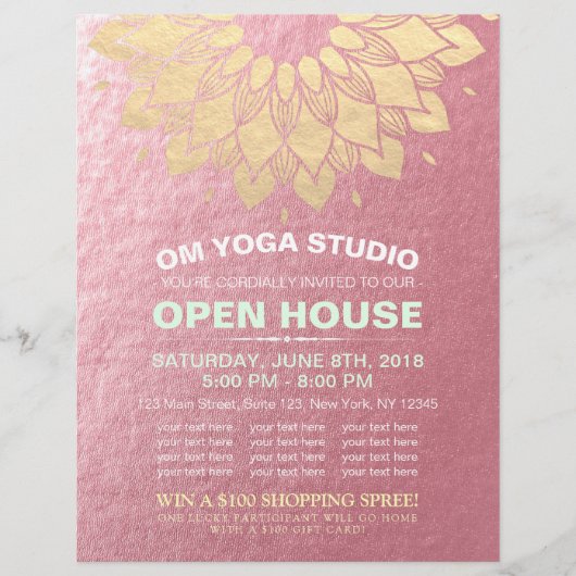 YOGA Studio Open Huis Goud Folie Mandala Bloemen F Flyer (Voorkant)