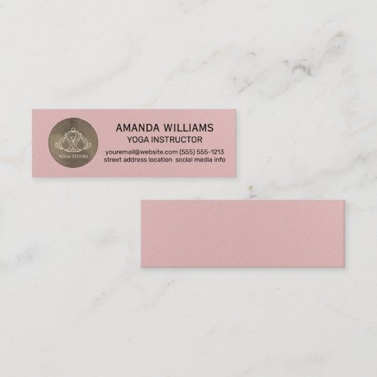 Yoga Studio-pictogram | Roze lederen textiel Mini Visitekaartje (Voorkant / Achterkant)