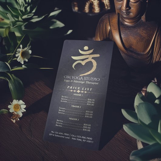 YOGA Studio Price List Root Chakra Mantra LAM Sign Reclamekaart