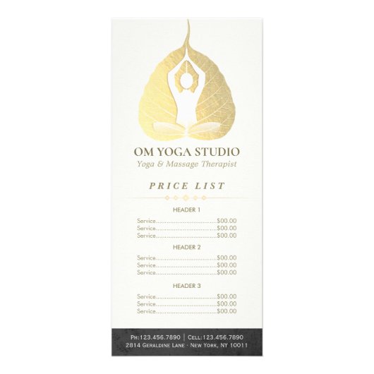 YOGA Studio-prijslijst Meditation Pose Bodhi Leaf Reclamekaart (Voorkant)