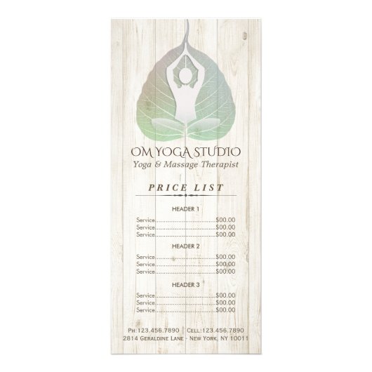 YOGA Studio-prijslijst Meditation Pose Bodhi Leaf Reclamekaart (Voorkant)