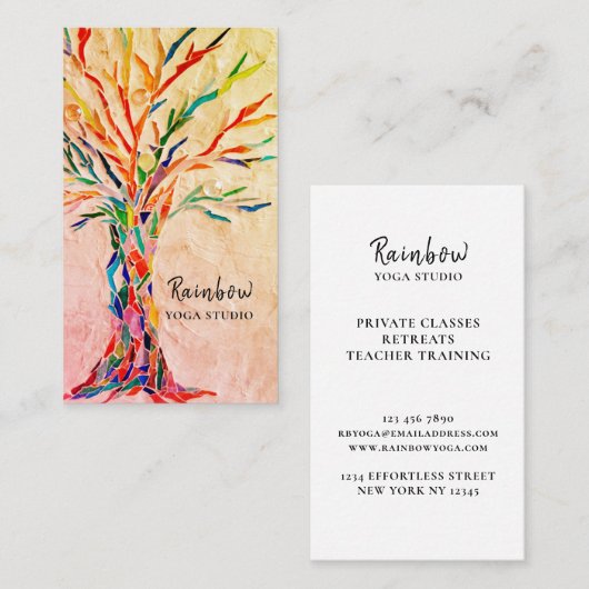 Yoga Studio Rainbow Tree Beige Visitekaartje (Voorkant / Achterkant)