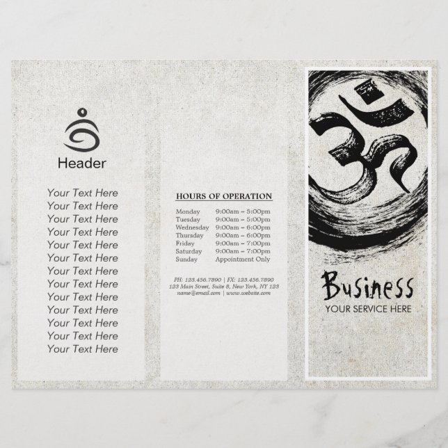 Yoga Studio Tri-Fold Brochure Brush OM-ZEN-symbole (Voorkant)