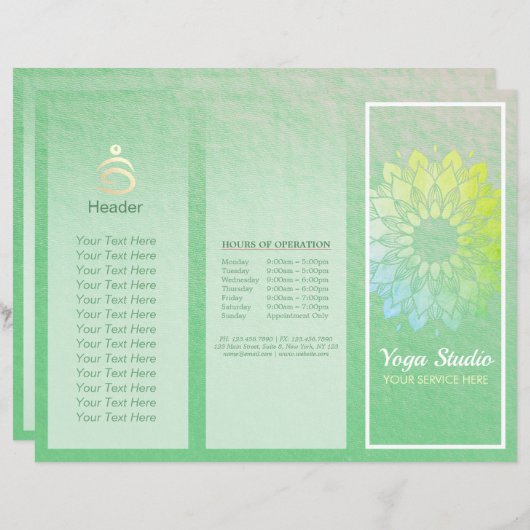 Yoga Studio Tri-Fold Brochure Lotus Floral Mandala (Voorkant / Achterkant)