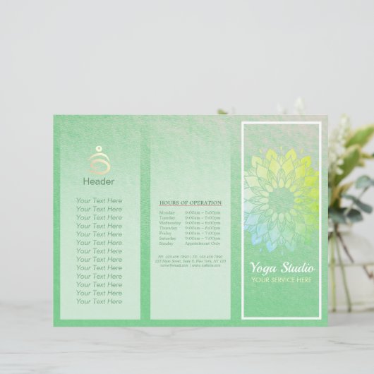 Yoga Studio Tri-Fold Brochure Lotus Floral Mandala (Staand voorkant)