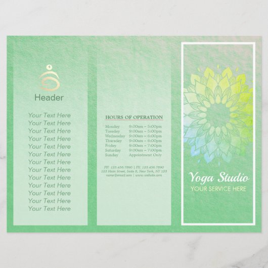 Yoga Studio Tri-Fold Brochure Lotus Floral Mandala (Voorkant)