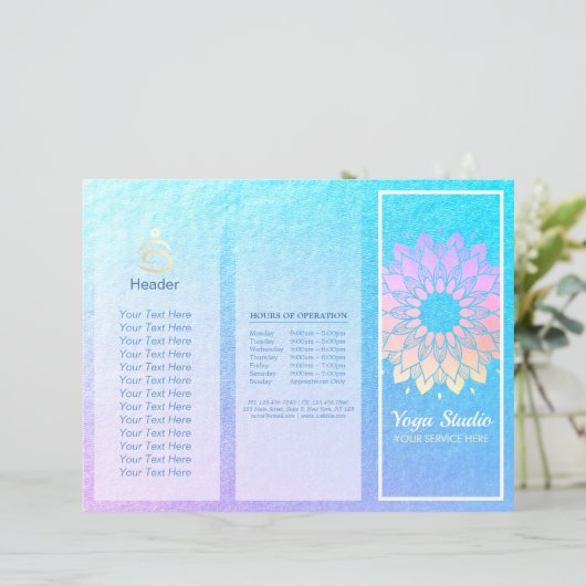 Yoga Studio Tri-Fold Brochure Lotus Floral Mandala (Staand voorkant)