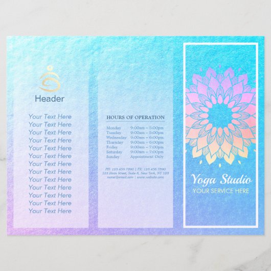 Yoga Studio Tri-Fold Brochure Lotus Floral Mandala (Voorkant)