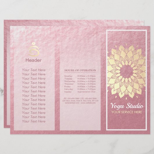Yoga Studio Tri-Fold Brochure Lotus Floral Mandala (Voorkant / Achterkant)