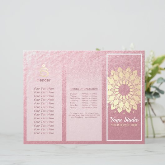 Yoga Studio Tri-Fold Brochure Lotus Floral Mandala (Staand voorkant)