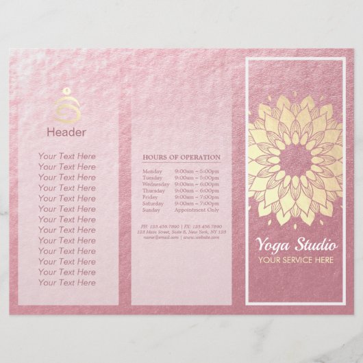 Yoga Studio Tri-Fold Brochure Lotus Floral Mandala (Voorkant)