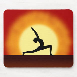 Yoga Sunrise Woman Posing Silhouette Mouse Mat Muismat