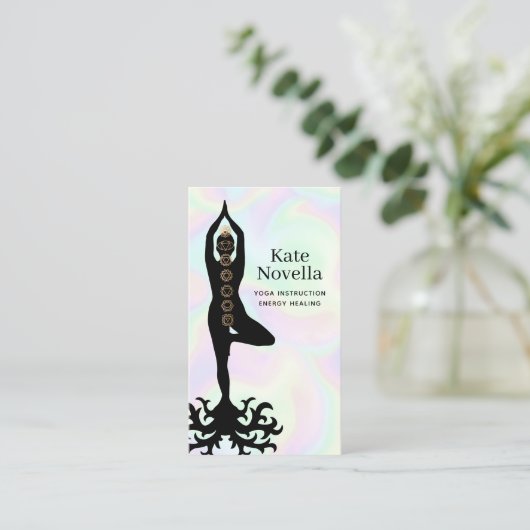 Yoga Teacher, Chakras Holographic Background Visitekaartje (Staand voorkant)