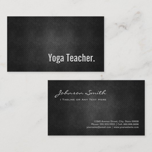 Yoga Teacher Cool Black Metal Simpliciet Visitekaartje (Voorkant / Achterkant)