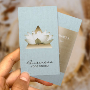 Yoga Teacher Gold Lotus Logo Light Blue Linen Visitekaartje