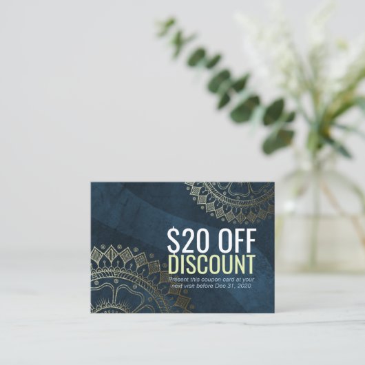 Yoga Teacher Gold Mandala Korting Coupon Loyalty (Staand voorkant)