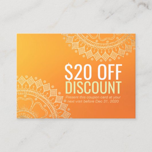 Yoga Teacher Gold Mandala Korting Coupon Loyalty (Voorkant)