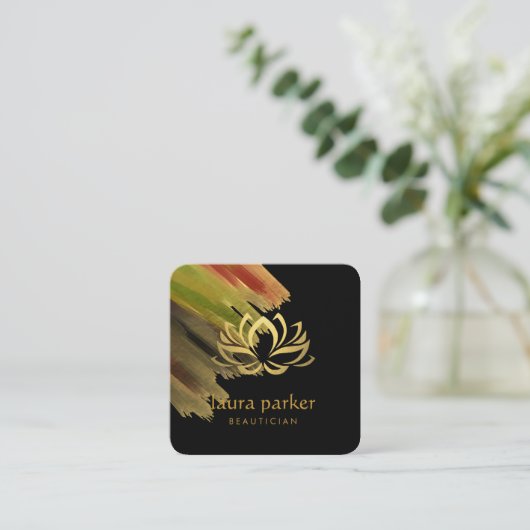 Yoga Teacher Lotus Flower Gold Art Holistic Vierkante Visitekaartje (Staand voorkant)