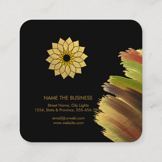 Yoga Teacher Lotus Flower Gold Art Holistic Vierkante Visitekaartje (Achterkant)