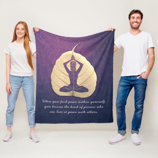 Yoga Teacher Meditation Pose Bodhi Leaf Cut Quotes Fleece Deken (In situ)