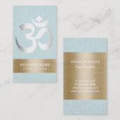 Yoga Teacher Silver om Sign Light Blue Linen Visitekaartje (Voorkant / Achterkant)
