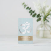 Yoga Teacher Silver om Sign Light Blue Linen Visitekaartje (Staand voorkant)