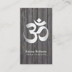 Yoga Teacher Silver Om symbool Classy Wood Visitekaartje
