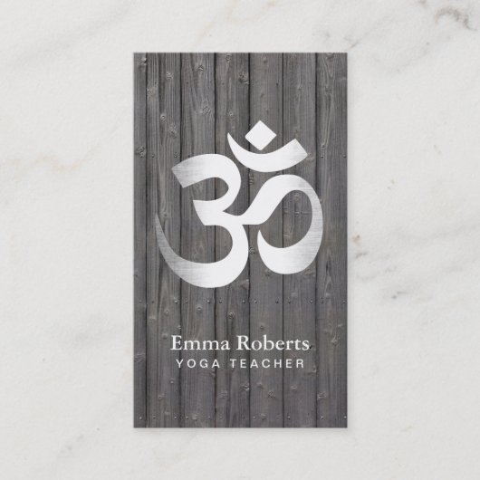 Yoga Teacher Silver Om symbool Classy Wood Visitekaartje (Voorkant)