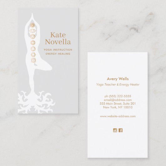 Yoga Teacher, Tree Pose met Roots en Chakras Visitekaartje (Voorkant / Achterkant)