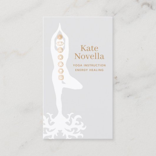 Yoga Teacher, Tree Pose met Roots en Chakras Visitekaartje (Voorkant)