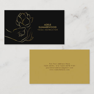 Yoga thema Gouden Lijn Hand & Lotus Bloem Zwart Visitekaartje