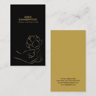 Yoga thema   Gouden Lijn Hand & Lotus Bloem Zwart Visitekaartje