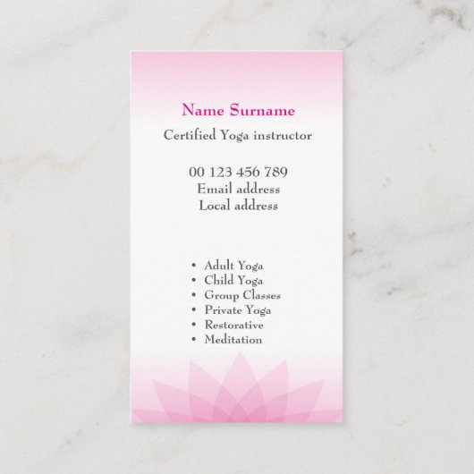 YOGA trainer Visitekaartje (Achterkant)