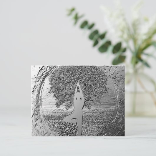 Yoga Tree of Life in Chrome Briefkaart (Staand voorkant)