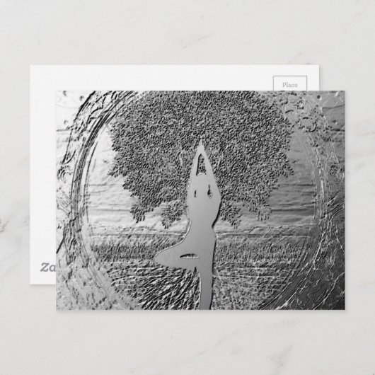 Yoga Tree of Life in Chrome Briefkaart (Voorkant / Achterkant)