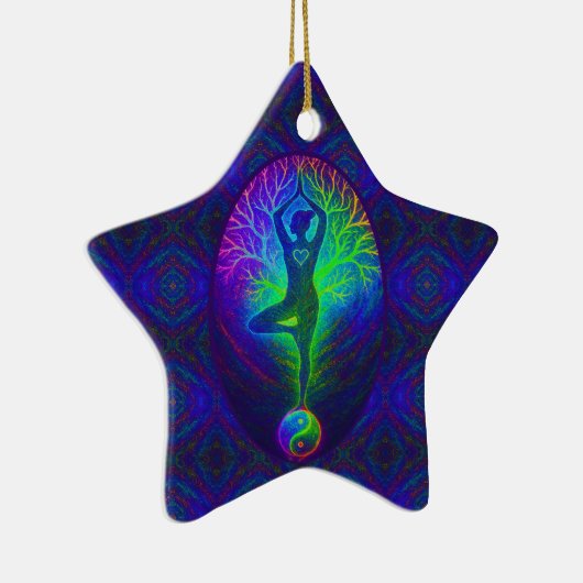 Yoga Tree Peace Rainbow Keramisch Ornament (Rechts)