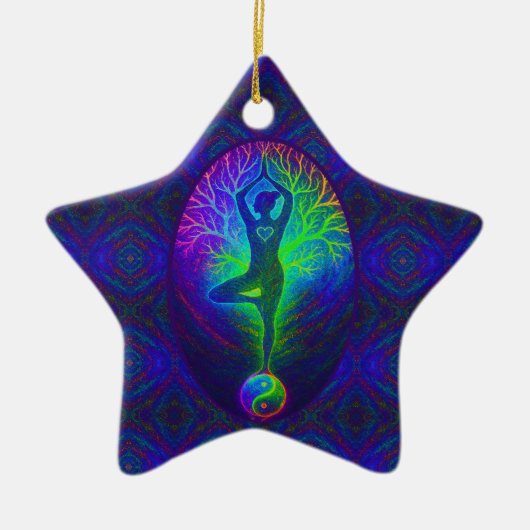 Yoga Tree Peace Rainbow Keramisch Ornament (Voorkant)