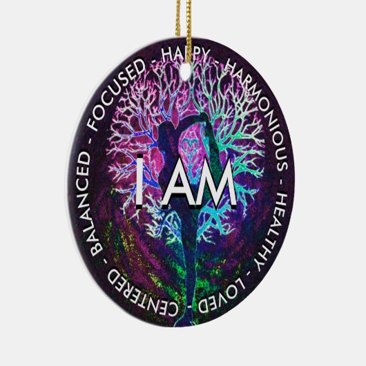 Yoga Tree Peace Rainbow Positive Affirmation Keramisch Ornament (Rechts)
