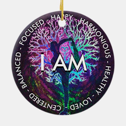Yoga Tree Peace Rainbow Positive Affirmation Keramisch Ornament (Achterkant)