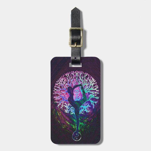 Yoga Tree Peace-regenboog Bagagelabel (Voorkant verticaal)