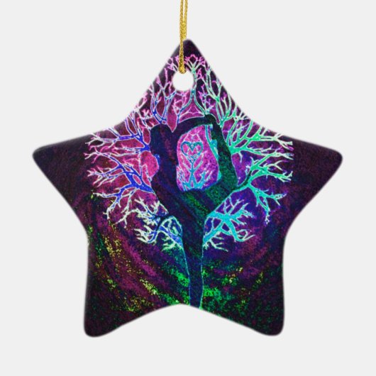 Yoga Tree Peace-regenboog Keramisch Ornament (Voorkant)