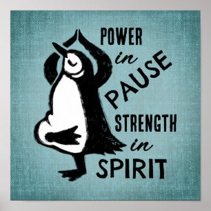 Yoga Tree Pose Pinguïn Motivatie Blauw Poster