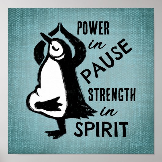 Yoga Tree Pose Pinguïn Motivatie Blauw Poster (Voorkant)