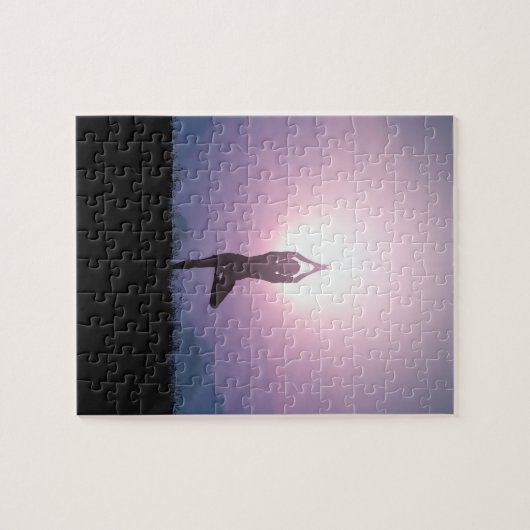 Yoga Tree Pose Vrksasana Black Paars Legpuzzel (Horizontaal)