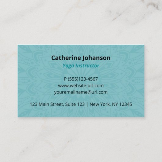 Yoga turquoise Holistic, Mandala Hand getekende Bu Visitekaartje (Achterkant)